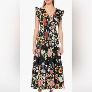 Anne Klein Black Multicolor Floral Maxi Dress